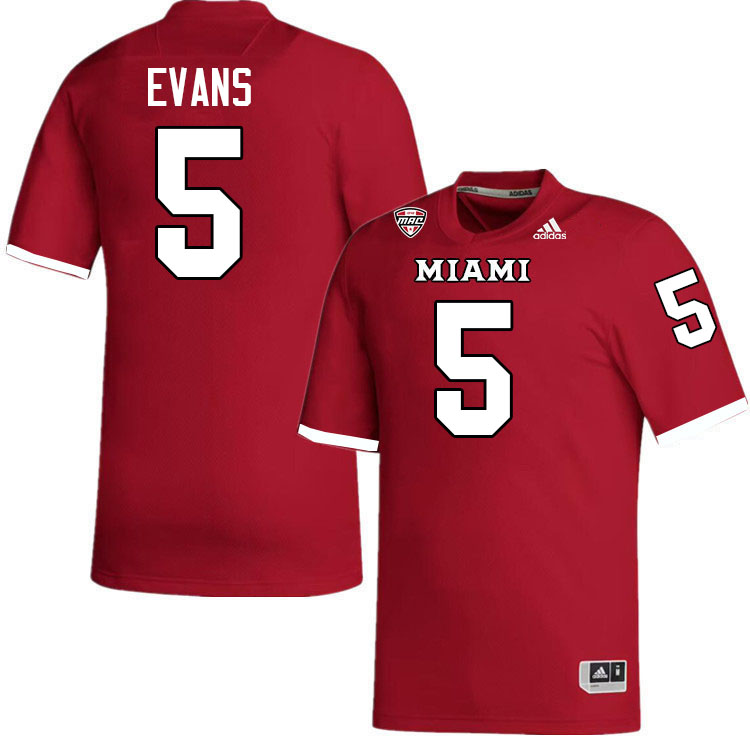 Miami University Redhawks #5 Luke Evans College Football Jerseys Stitched-Red